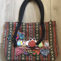 The Collection Royal Colorful Owl Family Hippie Boho Zippered Purse