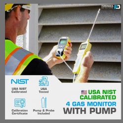Gas Monitor + Pump By Forensics Detectors | USA NIST Calibration Certificate | USB Recharge | 4 Gas With Probe For Confined Space |