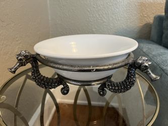 Pier 1 Metal Seahorse Stand With Ceramic Bowl