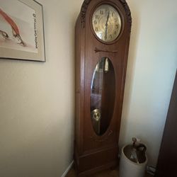 Antique Grandfather Clock - Solid Oak
