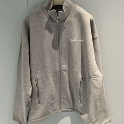 Miu Miu Cotton Fleece Gray Full Zipper Sweater