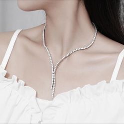 GRA Certified Authentic Moissanite Tassel 925 Sterling Silver 14k White Gold Plated 16-18”