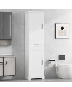 assembled new Tall Bathroom Storage Cabinet, Freestanding Storage Cabinet with Two Doors and Adjustable Shelves, Door Shelve Design, MDF Board with Pa