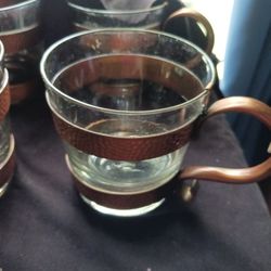 Vintage Hammered Copper Glasses- Set of 4, French Kitchen Copper Handles, Coffee Cups, Lowball Cocktail Glasses Copper Barware Drinkware