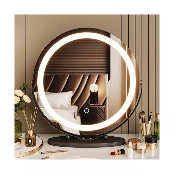Vanity Mirror, 19 Inch Large HD Vanity Mirror with Lights, Smart Touch Control, 3 Color Lighting Modes & 360°Rotation, for Bedroom Makeup Table, Easy