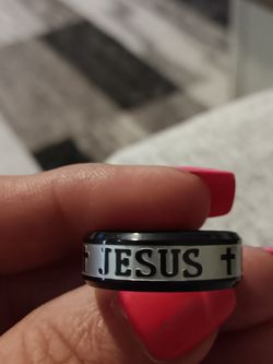 New Men's Stainless Steel Black on Silver "Jesus" Band Ring-Size 11
