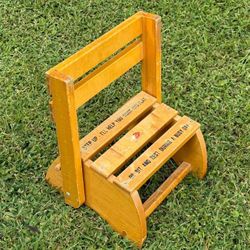 Vintage 50s Wood 2 In 1 Chair And Step Stool Portable Kids Furniture “Step Up I’ll Help You Work And Play Or Sit And Rest During A Busy Day”