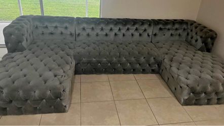 Grey velvet sectional couch