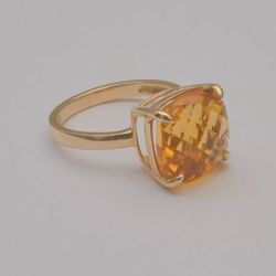 14k Yellow Gold Square Faceted Citrine Solitaire Ring Size 5