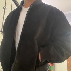 Genuine Real Leather Bomber/Varsity Style Jacket (Black) - Size XL