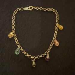 7.5” Sterling Silver 925 Chain Bracelet With Genuine Multi-colored Crystals