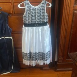 Girls Fancy Dress Black & White rhinestones Size 12