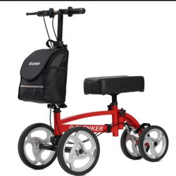 ELENKER Steerable Foldable Knee Walker with Basket and Dual Brake – Red
