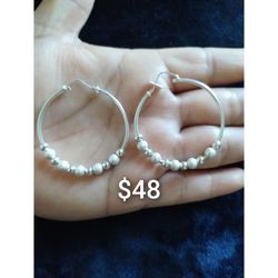 925 Sterling Silver Hoop Earrings/Arracadas De Plata 925
