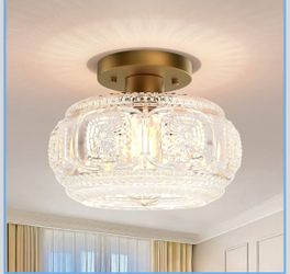 Globe Glass Semi Flush Mount Ceiling Light Fixture, Vintage Gold  Beautiful Light Shadow, Easy to Install, Bright Ambiance, Modern Lighting for Hallwa
