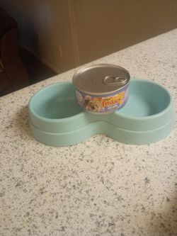 Double Pet Food Bowl Light Blue Plastic