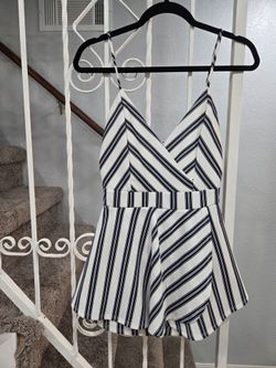 White and Navy Striped Romper