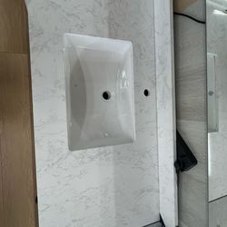 48-inch bathroom vanity countertop including sink and backsplash, 49.5”W × 22”D.