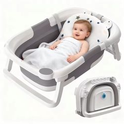 Cochildor Foldable baby bathtub with bath pad, visual temperature sensor, drain hole, portable travel bath, Halloween gift