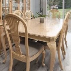 A Vintage Wood Dining Room Table And Six Chairs. Table And Chairs Included Only.