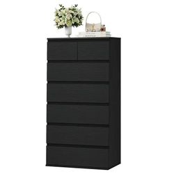 O911 7 Drawer Dresser, Black Dresser Tall Dresser, 23.6W x 15.7D x 46.7H in Black Chest of Drawers with Large Storage Space for Home