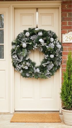 Large Christmas Wreath with Silver Decorations