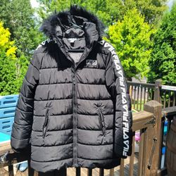 Black Fila puffer jacket with hood Aize M