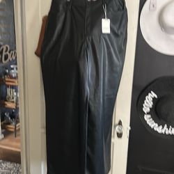 Wide leg leather pants