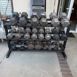 Dumbbell weights 10-65lbs plus heavy duty rack 790lbs total