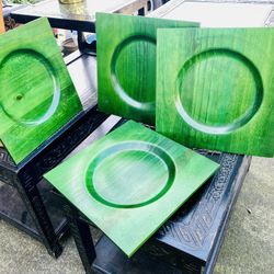 Green Wooden Plant/Plate Servers
