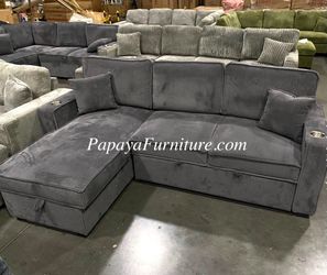 NEW Sectional Sofa and STORAGE CHAISE Set Reversible couch Pull out Sleeper bed Left Right Pullout Small Living Room Space Saving Apartment Size Saver