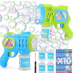 Brandnew 2 Pack Bubble Gun Machine for Kids, Automatic Light Up Bubble Blower with 4 Bottles 10 Bags Refill Solution Bubble Guns Blaster for Toddlers,