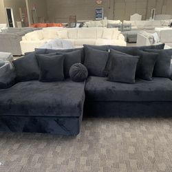 Deep Black Oversized Sectional Couch