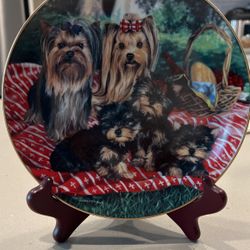 Yorkie Family Plate Display With Stand