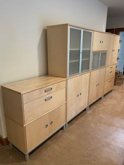 Birch Veneer Office Cabinet 7 Sets With File Drawer And Ash Veneer Shelves