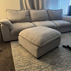 Grey Couch With Ottoman 