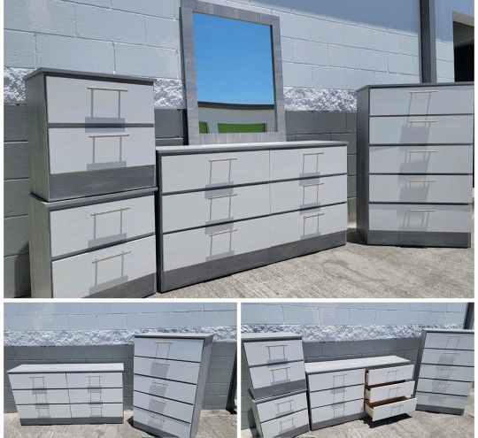 Dresser With Mirror, Chest And Two Nightstands 🌌 Comoda Con Espejo, Gavetero Y Dos Mesitas De Noche 🌌