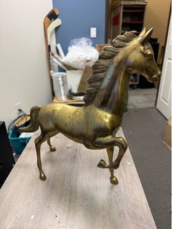 Vintage brass horse statue figure 19.5H x 22” L