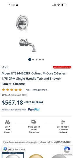 Moen UTS244203EP Colinet M-Core 2-Series 1.75 GPM Single Handle Tub and Shower Faucet, Chrome -Heavy Duty 