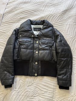 Baby Phat Black Faux Leather Puffer Jacket Womens XL Cropped Y2K Zip