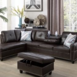 espresso brown leather sectional couch 