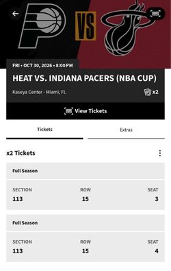 MIAMI HEAT VS PACERS NBA CUP GAME 2 TICKETS 100 LEVEL