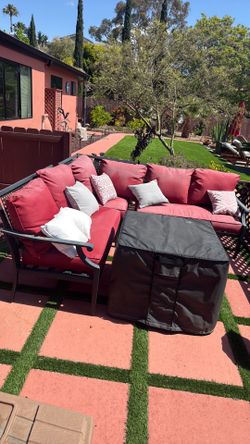 Outdoor L shape sofas and fire pit