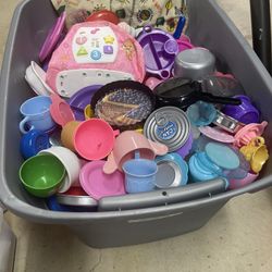 Large Container Of Play Kitchen Play Accessories 