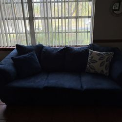 Blue Sofa And Loveseat With Pillows- Very Good Condition 