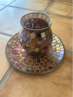 Mosaic plate and vase