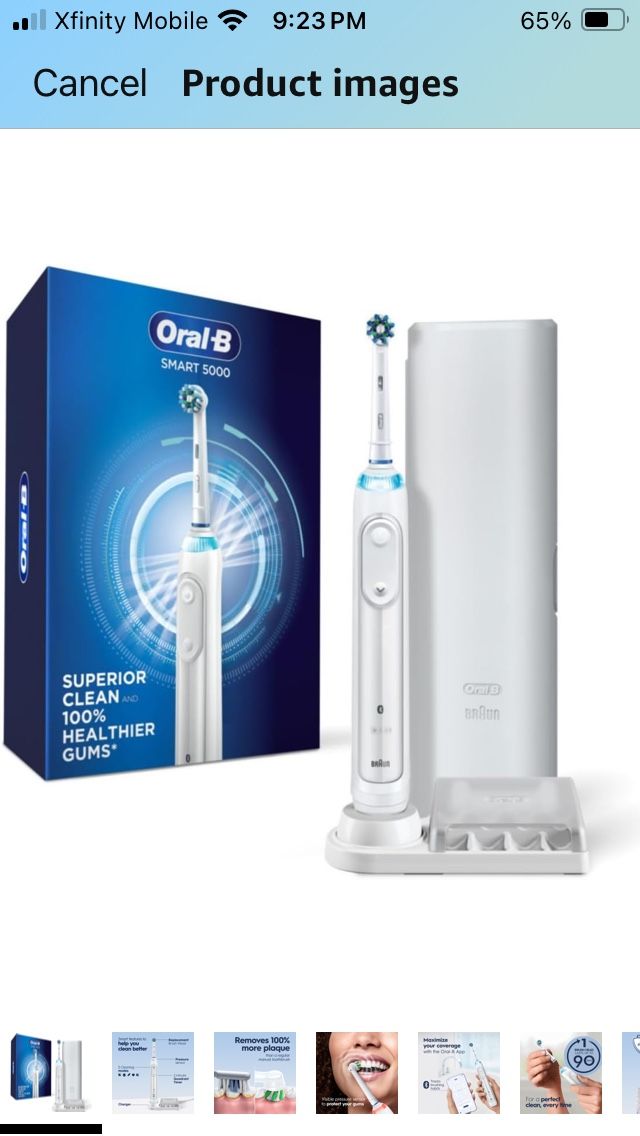 Oral-B Smart 5000 Rechargeable Electric Powered Toothbrush, Black with Travel Case and Bluetooth - Visible Pressure Sensor to Protect Gums - 5 Cleanin