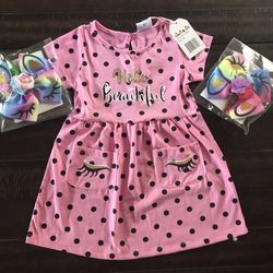 Brand New Dresses Pink Polka Dot $10 Each. Hair Clips Sold Separately For $5