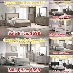 QUEEN BEDFRAME,NIGHTSTAND, MIRROR, DRESSER Starting At 599.99 SALE 