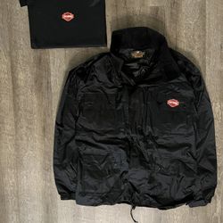 Men’s Harley Davidson Rain Gear Jacket Size XL Black W/ Bag VTG Y2K